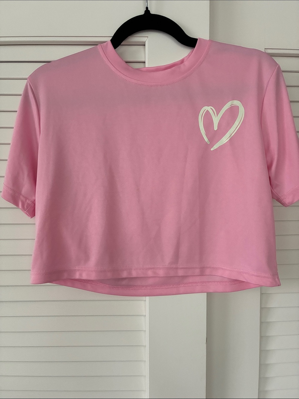 SHEIN Pink Cropped Tee with White Heart Graphic